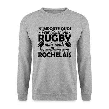 Rugby La Rochelle supporter rochelais club rugby - Sweat-shirt Unisexe - gris chiné - Devant - Alina (178cm) & Michal (187cm)
