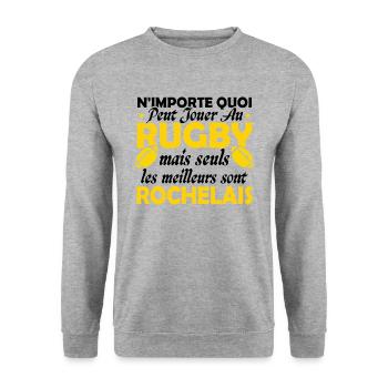 Rugby La Rochelle supporter rochelais club rugby - Sweat-shirt Unisexe - gris chiné - Devant - Alina (178cm) & Michal (187cm)