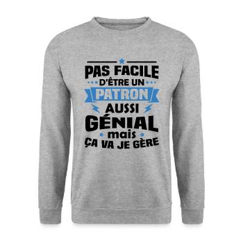 Un patron aussi génial mais ça va je gère - Sweat-shirt Unisexe - gris chiné - Devant - Alina (178cm) & Michal (187cm)