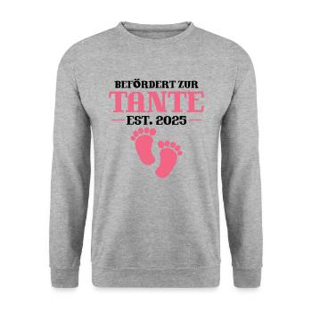 Befördert zur Tante 2025 - Unisex Pullover - Weißgrau meliert - Vorne - Alina (178cm) & Michal (187cm)