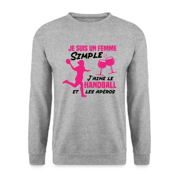 Un femme simple j aime le handball at les apéros - Sweat-shirt Unisexe - gris chiné - Devant - Alina (178cm) & Michal (187cm)