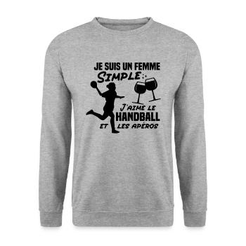 Un femme simple j aime le handball at les apéros - Sweat-shirt Unisexe - gris chiné - Devant - Alina (178cm) & Michal (187cm)