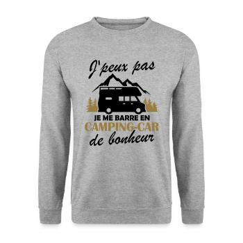 Je me barre en camping-car Humour Cadeau - Sweat-shirt Unisexe - gris chiné - Devant - Alina (178cm) & Michal (187cm)