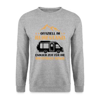 Offiziell im Ruhestand, zeit für Camping - Unisex Pullover - Weißgrau meliert - Vorne - Alina (178cm) & Michal (187cm)