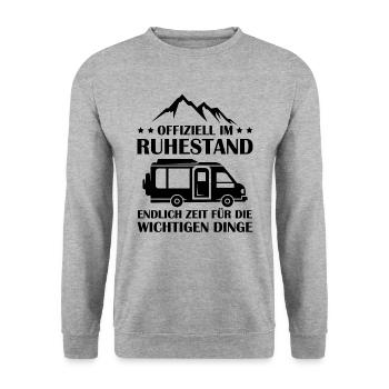 Offiziell im Ruhestand, zeit für Camping - Unisex Pullover - Weißgrau meliert - Vorne - Alina (178cm) & Michal (187cm)