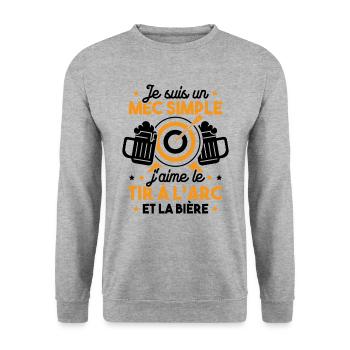 Un mec simple j'aime le tir à l'arc et la bière - Sweat-shirt Unisexe - gris chiné - Devant - Alina (178cm) & Michal (187cm)