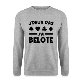 Je Peux Pas J ai Belote - Sweat-shirt Unisexe - gris chiné - Devant - Alina (178cm) & Michal (187cm)