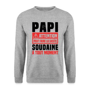 Papi attention Peut Faire La Sieste Soudaine - Sweat-shirt Unisexe - gris chiné - Devant - Alina (178cm) & Michal (187cm)