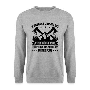 Bucheron Travail Du Bois Bûcheron Humour Cadeau - Sweat-shirt Unisexe - gris chiné - Devant - Alina (178cm) & Michal (187cm)