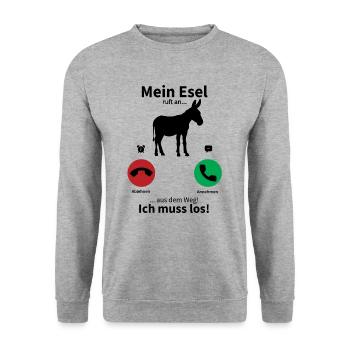 Mein Esel ruft an, ich muss los! - Unisex Pullover - Weißgrau meliert - Vorne - Alina (178cm) & Michal (187cm)