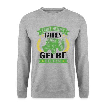 Echte helden fahren gelbe felgen - Unisex Pullover - Weißgrau meliert - Vorne - Alina (178cm) & Michal (187cm)