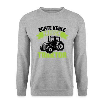 Echte Kerle fahren Traktor - Unisex Pullover - Weißgrau meliert - Vorne - Alina (178cm) & Michal (187cm)
