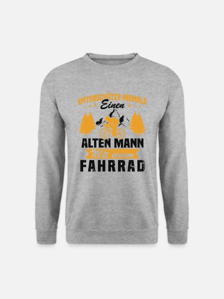 Unterschätze niemals einen alten Mann Mit Fahrrad - Unisex Pullover - Weißgrau meliert