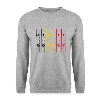 Canne à pêche drapeau Belgique humour cadeau - Sweat-shirt Unisexe - gris chiné - Devant - Alina (178cm) & Michal (187cm)