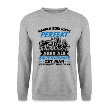 Männer sind nicht perfekt aber als Kältetechniker - Unisex Pullover - Weißgrau meliert - Vorne - Alina (178cm) & Michal (187cm)