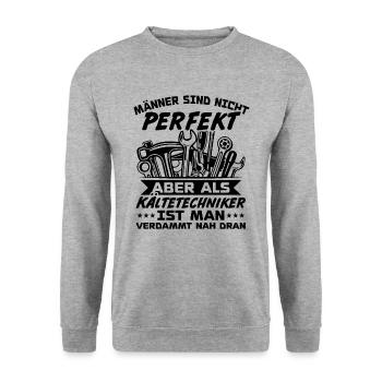 Männer sind nicht perfekt aber als Kältetechniker - Unisex Pullover - Weißgrau meliert - Vorne - Alina (178cm) & Michal (187cm)