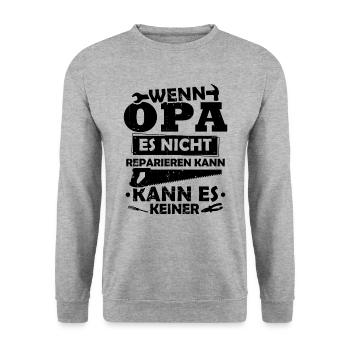 Wenn opa es nicht reparieren kann kann es keiner - Unisex Pullover - Weißgrau meliert - Vorne - Alina (178cm) & Michal (187cm)