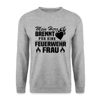 Mein Herz brennt für eine Feuerwehrfrau - Unisex Pullover - Weißgrau meliert - Vorne - Alina (178cm) & Michal (187cm)