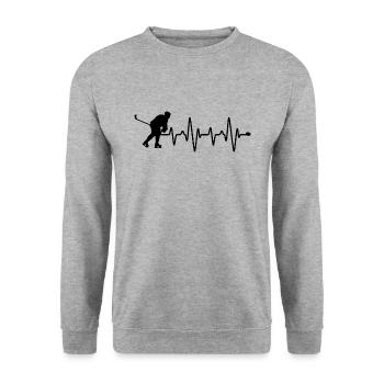 Eishockey Herzschlag - Unisex Pullover - Weißgrau meliert - Vorne - Alina (178cm) & Michal (187cm)