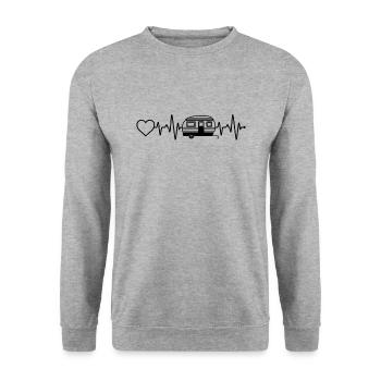 Camping Herzschlag - Unisex Pullover - Weißgrau meliert - Vorne - Alina (178cm) & Michal (187cm)