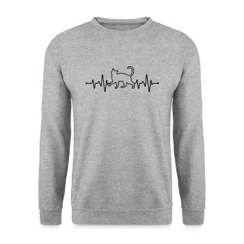 Katzen Herzschlag - Unisex Pullover - Weißgrau meliert - Vorne - Alina (178cm) & Michal (187cm)