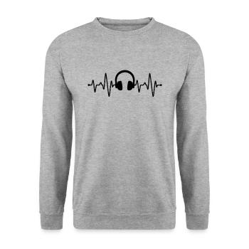 Kopfhörer Herzschlag - Unisex Pullover - Weißgrau meliert - Vorne - Alina (178cm) & Michal (187cm)