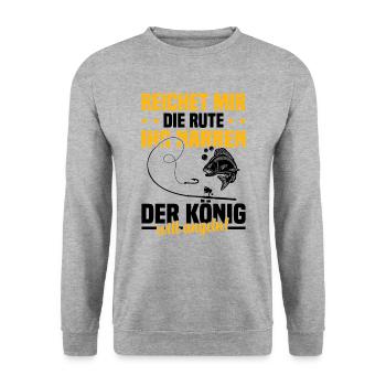 Reichet mir die rute ihr der könig will angeln! - Unisex Pullover - Weißgrau meliert - Vorne - Alina (178cm) & Michal (187cm)