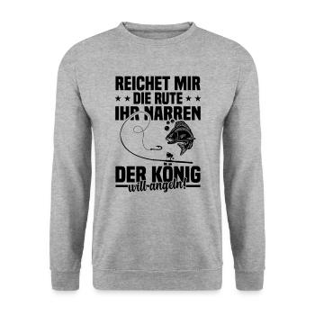 Reichet mir die rute ihr der könig will angeln! - Unisex Pullover - Weißgrau meliert - Vorne - Alina (178cm) & Michal (187cm)