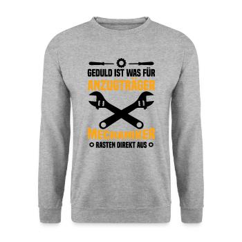 Geduld ist was für anzugträger mechaniker rasten - Unisex Pullover - Weißgrau meliert - Vorne - Alina (178cm) & Michal (187cm)