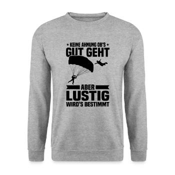 Keine ahnung ob's gut geht Fallschirmspringer - Unisex Pullover - Weißgrau meliert - Vorne - Alina (178cm) & Michal (187cm)