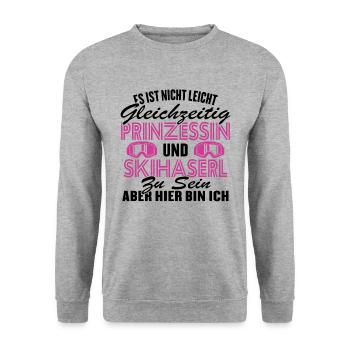 Prinzessin und Skihaserl - Unisex Pullover - Weißgrau meliert - Vorne - Alina (178cm) & Michal (187cm)