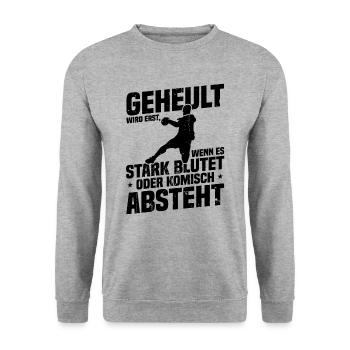 Handball nix für Weicheier Geschenk für handballer - Unisex Pullover - Weißgrau meliert - Vorne - Alina (178cm) & Michal (187cm)