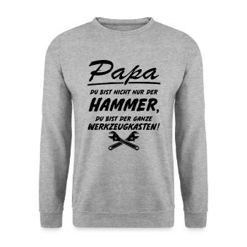 Papa du bist nicht nur der Hammer Werkzeugkasten - Unisex Pullover - Weißgrau meliert - Vorne - Alina (178cm) & Michal (187cm)