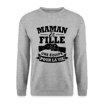 Maman et fille une équipe pour la vie - Sweat-shirt Unisexe - gris chiné - Devant - Alina (178cm) & Michal (187cm)