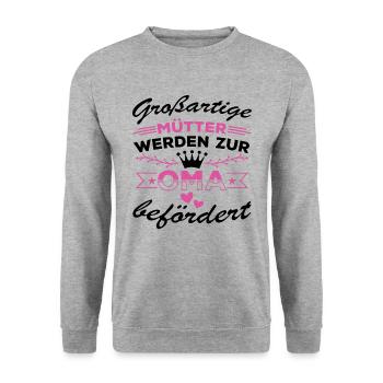 Großartige Mütter werden zur Oma befördert - Unisex Pullover - Weißgrau meliert - Vorne - Alina (178cm) & Michal (187cm)