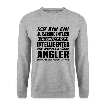 Außerordentlich Talentierter Intelligenter Angler - Unisex Pullover - Weißgrau meliert - Vorne - Alina (178cm) & Michal (187cm)