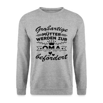 Großartige Mütter werden zur Oma befördert - Unisex Pullover - Weißgrau meliert - Vorne - Alina (178cm) & Michal (187cm)