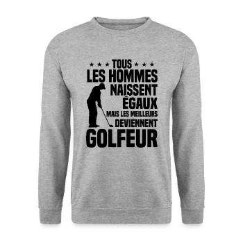 Bessere gleichberechtigte Männer werden Golfer - Unisex Pullover - Weißgrau meliert - Vorne - Alina (178cm) & Michal (187cm)