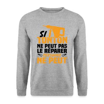 Si tonton ne peut pas le réparer personne ne peut - Sweat-shirt Unisexe - gris chiné - Devant - Alina (178cm) & Michal (187cm)