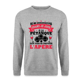 Stör mich nicht, wenn ich Pétanque spiele - Unisex Pullover - Weißgrau meliert - Vorne - Alina (178cm) & Michal (187cm)