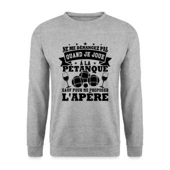 Stör mich nicht, wenn ich Pétanque spiele - Unisex Pullover - Weißgrau meliert - Vorne - Alina (178cm) & Michal (187cm)