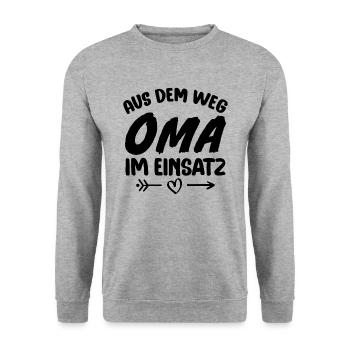 Out of the way grandma in action - Unisex Sweatshirt - salt & pepper - Front - Alina (178cm) & Michal (187cm)