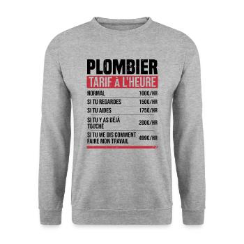 Plombier tarif à l'heure idée cadeau humour - Sweat-shirt Unisexe - gris chiné - Devant - Alina (178cm) & Michal (187cm)