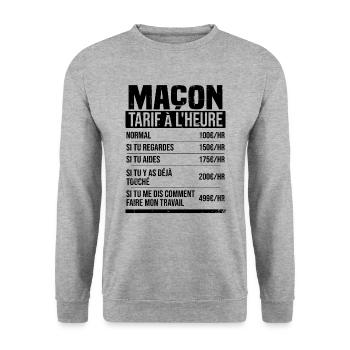 Maçon tarif à l'heure idée cadeau humour - Sweat-shirt Unisexe - gris chiné - Devant - Alina (178cm) & Michal (187cm)