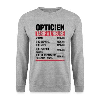 Optiker Stundensatz Geschenkidee Humor - Unisex Pullover - Weißgrau meliert - Vorne - Alina (178cm) & Michal (187cm)
