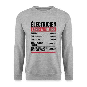Électricien tarif à l'heure idée cadeau humour - Sweat-shirt Unisexe - gris chiné - Devant - Alina (178cm) & Michal (187cm)