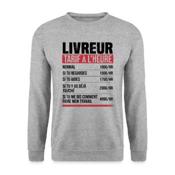Lieferbote Stundensatz Humor Geschenkidee - Unisex Pullover - Weißgrau meliert - Vorne - Alina (178cm) & Michal (187cm)