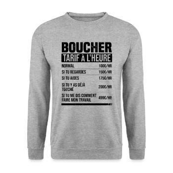 Metzger Stundensatz Humor Geschenkidee - Unisex Pullover - Weißgrau meliert - Vorne - Alina (178cm) & Michal (187cm)