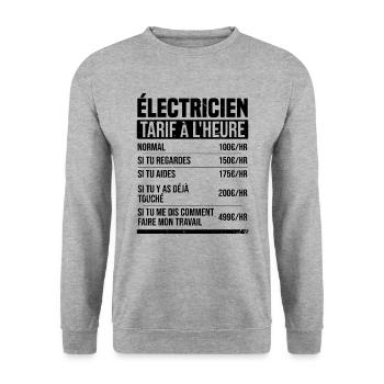 Elektriker Stundensatz Geschenkidee Humor - Unisex Pullover - Weißgrau meliert - Vorne - Alina (178cm) & Michal (187cm)