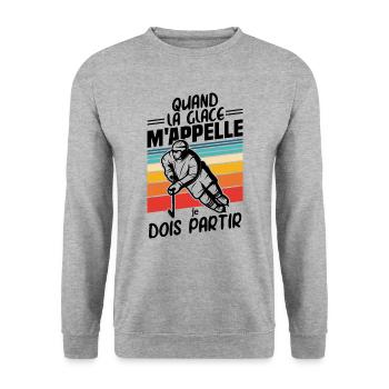 Wenn das Eis mich ruft, muss ich Hockey verlassen - Unisex Pullover - Weißgrau meliert - Vorne - Alina (178cm) & Michal (187cm)